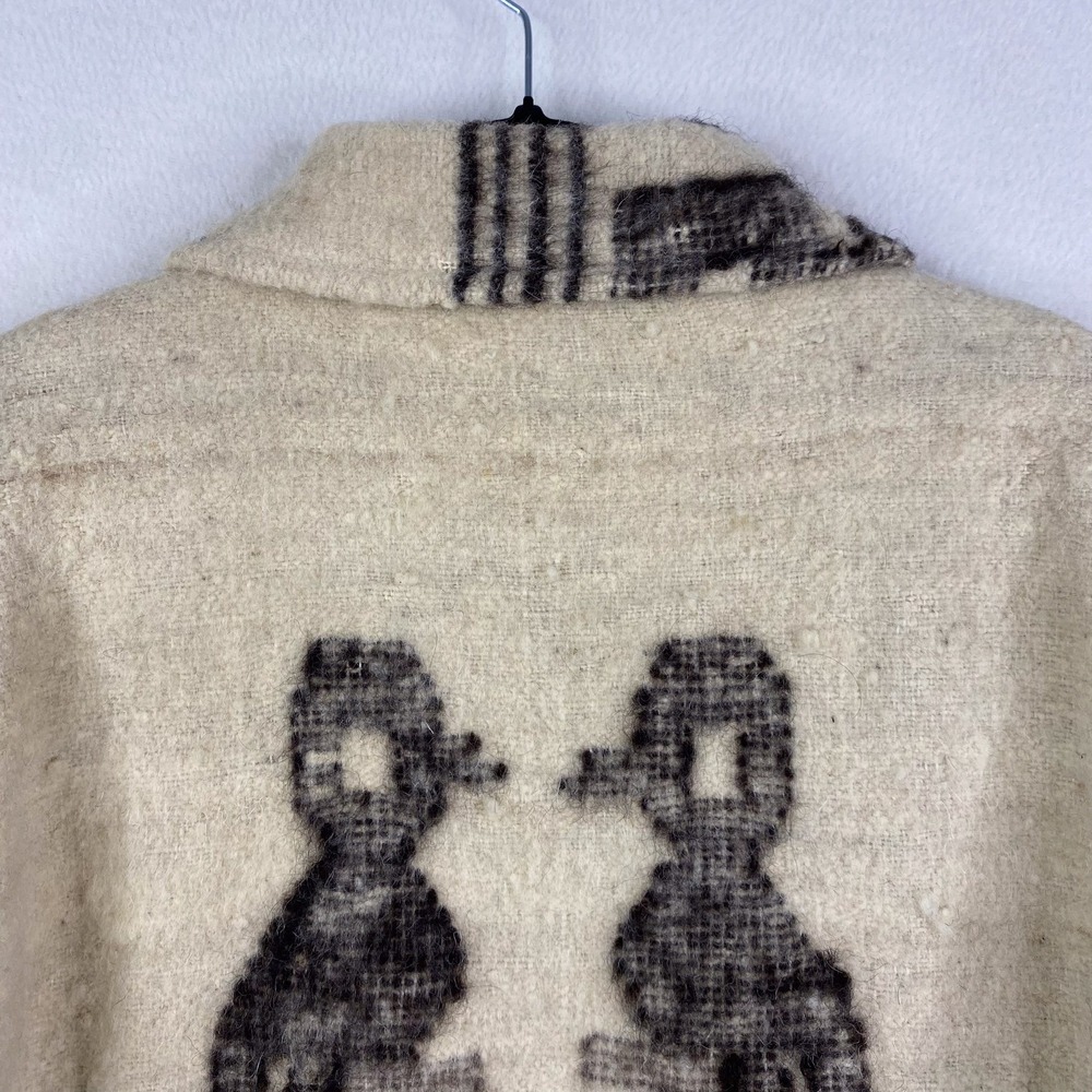Vintage Cream Wool Knit Fringed Southwestern Birds Full Zip Jacket Coat - Picture 8 of 15